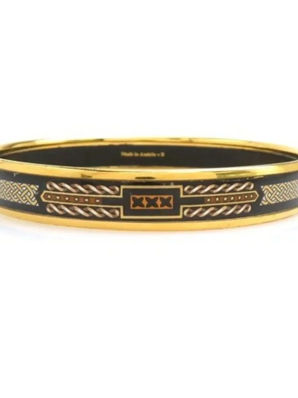 Auth HERMES Cloisonne Bangle Bracelet Gold/Black/White Metal/Enamel - e61914a